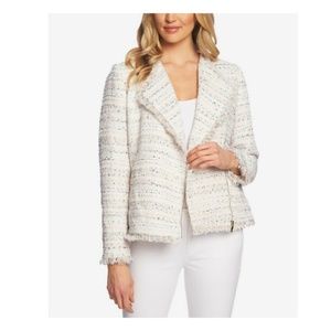 Cece Womens Fringe Detail Tweed Blazer Jacket